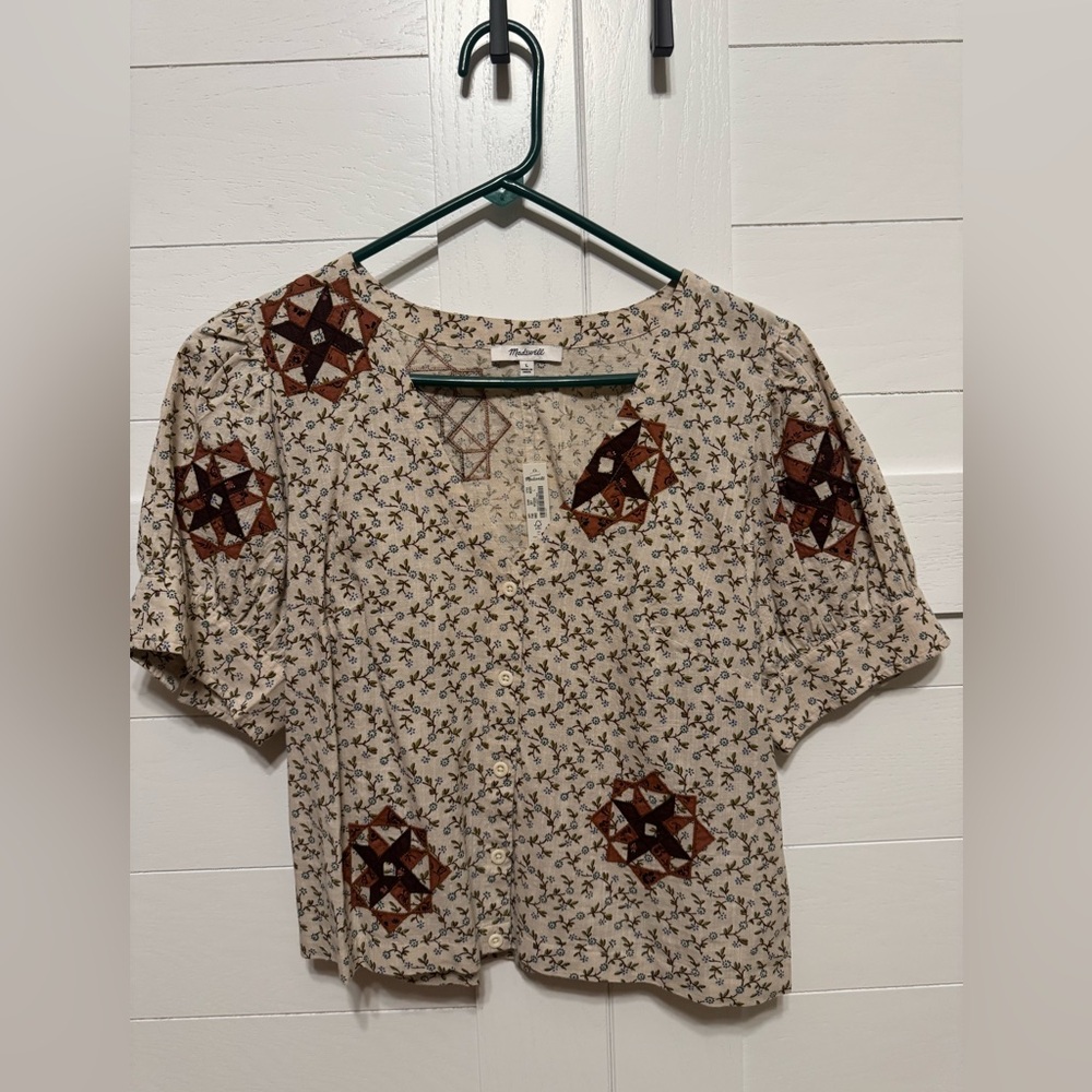 Madewell Cream Puff Sleeve Crop Blouse